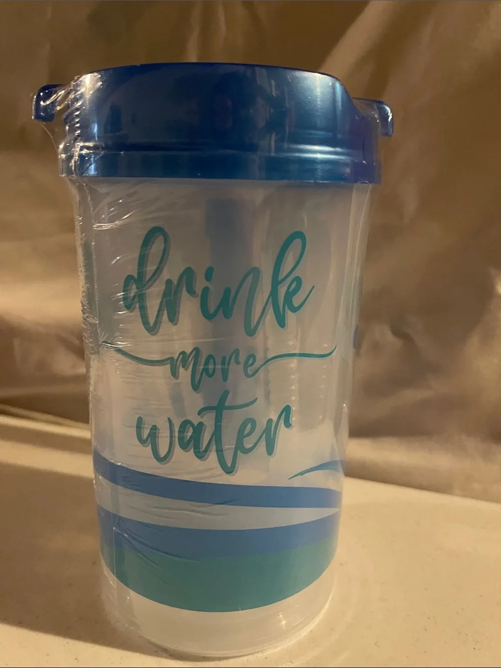 Drink More Water plastic cup with straw & measurements